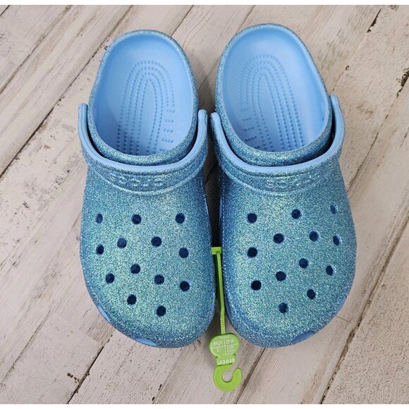 Crocs Clogs Womens 10 Classic Iridescent Glitter M8 / W10 Blue/Teal Sparkle NWT - Picture 1 of 6